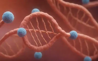 Modelo 3D de helix de ADN con molécula de ARN envuelto alrededor de ella