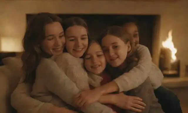 Una cálida escena de reunión familiar con niños que se abrazan