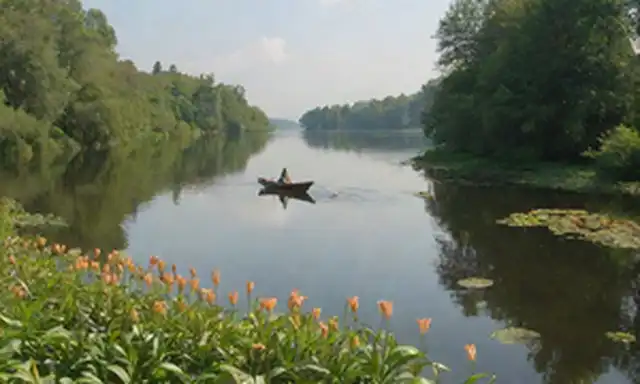 Un lago tranquilo en un día soleado