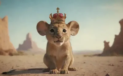 Un ratón inteligente sostiene una pequeña corona