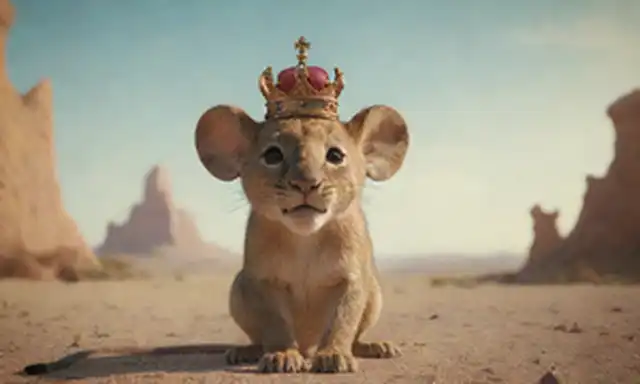 Un ratón inteligente sostiene una pequeña corona