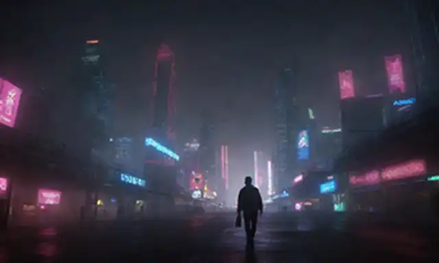 un paisaje urbano con impresionantes rascacielos y luces de neón