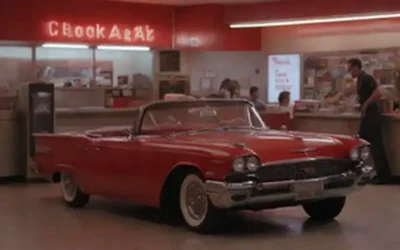 escena del restaurante de la década de 1950 con jukebox tocando música alta