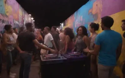 Una vibrante escena callejera con discos DJ