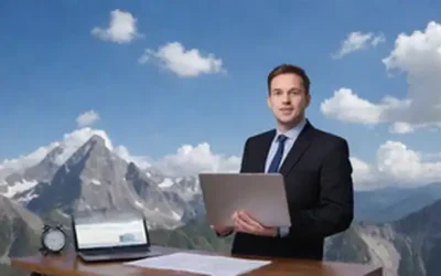 Una persona de negocios enfocada en un pico de montaña