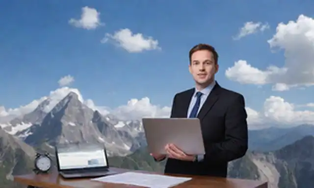 Una persona de negocios enfocada en un pico de montaña