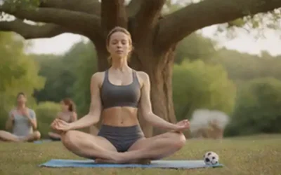 Una persona haciendo yoga en un fondo brillante