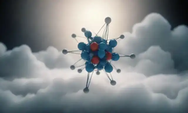 Estructura atómica 3D, átomo con electrones, núcleo en el centro, orbitales, nubes de probabilidad, conchas llenas, espacios vacíos