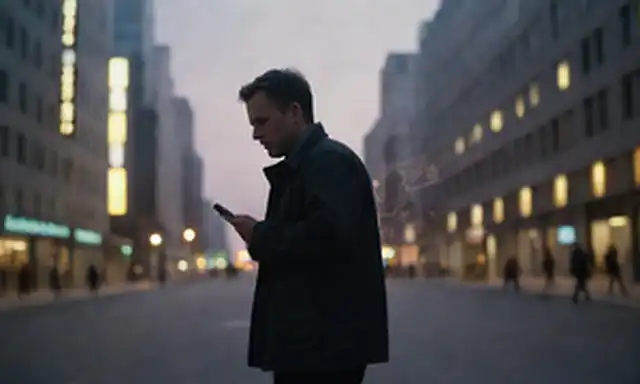 a lightbulb in a cityscape at dusk, with a person walking by holding a smartphone, surrounded by sutil animaciones de ondas de energía y circuitos, transportando innovación y modernidad