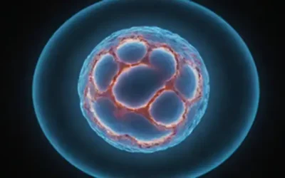 moléculas 3D orbitando alrededor de un núcleo central