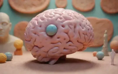 Células cerebrales 3D con iconos culturales incrustados en ellos