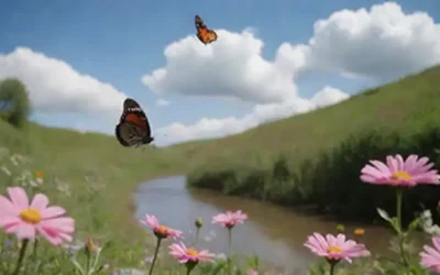 Un paisaje sereno con un flujo suave que fluye a través