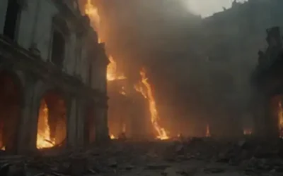 Paisaje antiguo con edificios desmoronados