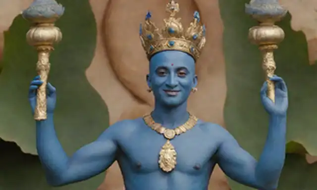 Dios de piel azul con cuatro brazos