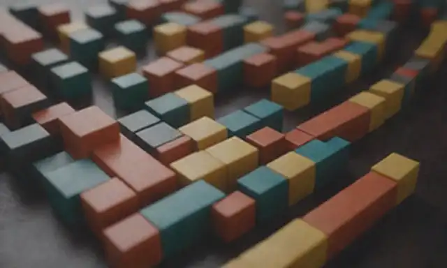 Diagrama 3D de cajas interconectadas, flechas que conectan bloques, piezas de rompecabezas, puentes de construcción, formas abstractas que forman un marco, nodos vinculados por líneas, diagramas de flujo que ilustran la gestión de procesos, capas apiladas para representar jerarquía