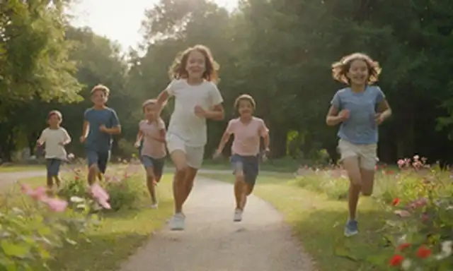 Un ambiente sereno al aire libre con niños jugando libremente
