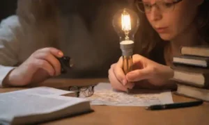 Una lupa rodeada de libros y papeles