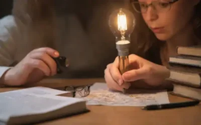 Una lupa rodeada de libros y papeles