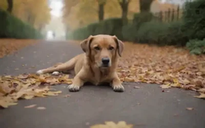 Un perro muerto acostado en un camino de piedra
