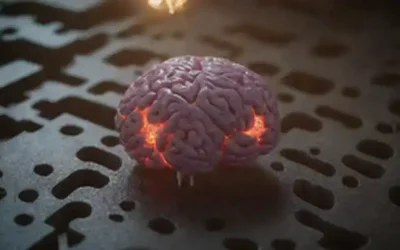 cerebro 3D con engranajes girando