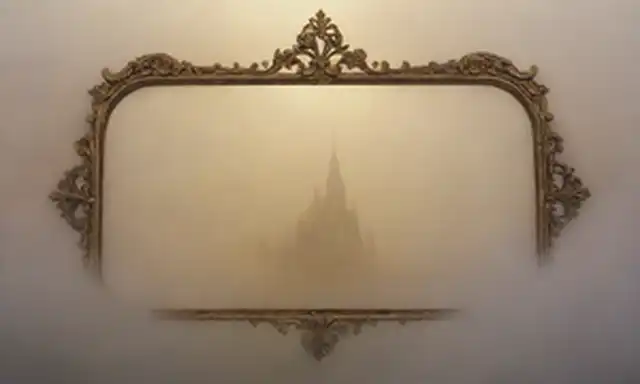 Lujoso fondo con sutiles tonalidades doradas, elegantes formas cursivas de tipo fuente flotando sobre una misteriosa niebla, tendriles brillantes alrededor, toques de manuscritos antiguos, marcos ornados, y patrones intrincados, evocando una sensación de descubrimiento y refinamiento
