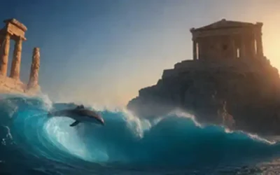 ondas masivas chocando contra antiguas Ruinas griegas