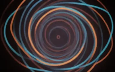átomos 3D con electrones de colores