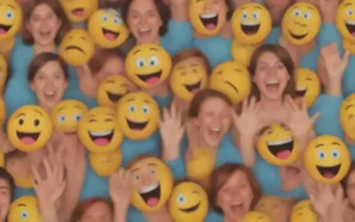 78 caras sonrientes coloridas con diferentes expresiones faciales y emociones