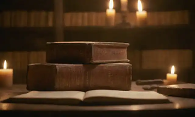 Una colección de libros, manuscritos y artefactos, apilados o dispuestos de una manera creativa, con iluminación suave, colores cálidos y sombras sutiles, sugiriendo un sentido de historia, conocimiento y legado