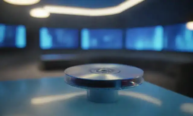 Discos ópticos 3D girando a mitad del aire