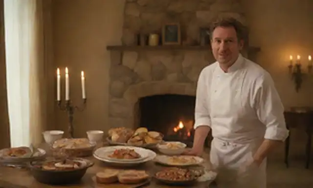 Un ambiente cálido y acogedor de cocina con un centro de mesa de madera