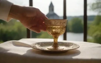Unas manos que sostienen una delicada copa ornamentada con vino