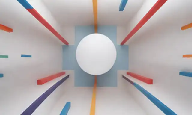 ilustración 3D, fondo blanco, composición simétrica, formas atrevidas, colores brillantes, patrones geométricos, jerarquía visual, uso creativo del espacio negativo, diseño minimalista, líneas limpias, sin distracciones