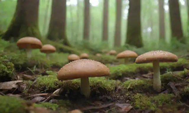 Setas que crecen en el suelo forestal