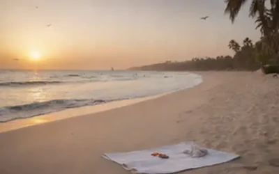 Una escena de playa serena con olas tranquilas a la orilla
