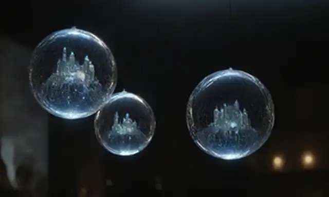 Objetos 3D flotando en el aire medio, luces holográficas bailando a través de un fondo oscuro, patrones intrincados grabados en una superficie transparente, orbes brillantes suspendidos en medio de tendriles wispy, paisajes urbanos futuristas proyectados en pantallas de vidrio, delicado filigrana adornando un orbe elegante