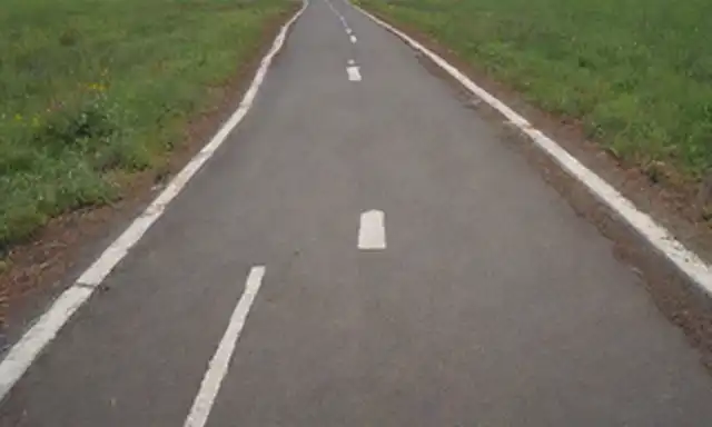 Una persona de pie en un tenedor en el camino con dos caminos que se extienden a la distancia