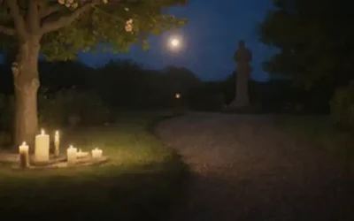 Paisaje de noche encendida y serena con luna llena