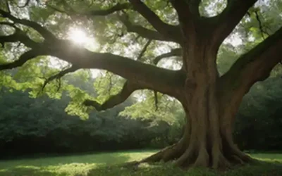 Un árbol fuerte con un tronco robusto y exuberante follaje