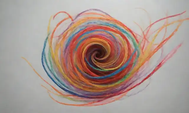 Palabras poéticas girando alrededor de un hilo delicado, colores vibrantes mezclando juntos, ilustraciones simbólicas bailando a través de la página, formas abstractas y patrones entrelazados, chispas creativas volando en el aire medio, mentes imaginativas en el trabajo, líneas rítmicas de desarrollo, curvas melódicas arcing, equilibrio armónico mantenido
