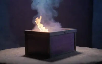 Una escena serena pero ominosa con una caja con tapa agrietada