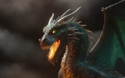Un dragón majestuoso con escamas que brillan como oro y esmeraldas