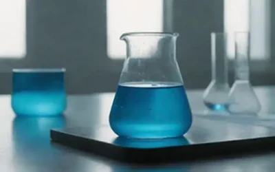 Un frasco con una solución azul brillante