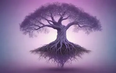 Ilustración inspirada en los años 80 de un árbol con raíces