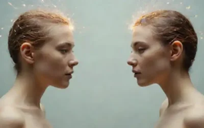2 figuras humanas interconectadas con chispas creativas que vuelan entre ellas